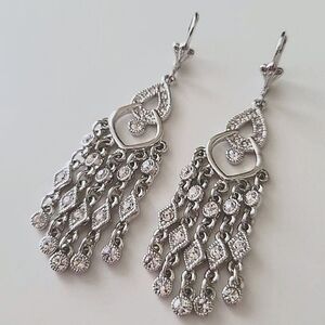 Earrings 𝅺Crystal Silver Tone Sparkly Chandelier Earrings #0347